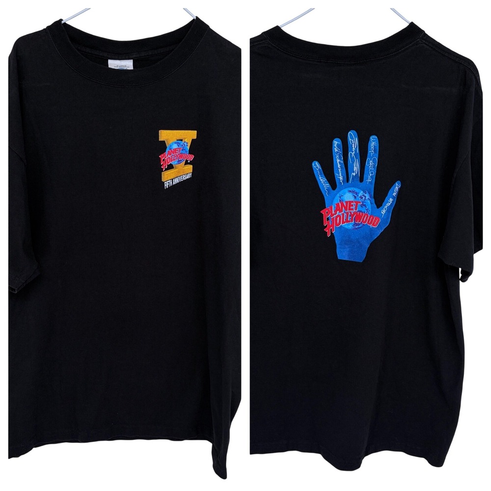 Vintage Planet Hollywood‎ 5th Anniversary Graphic T Shirt XL Black 1991 90s